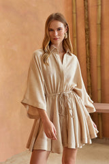 Valencia Oversize Fit Open Neck Short Jumpsuit - Beige