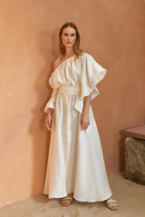 Portofino Wavy Sleeve Long Dress - White
