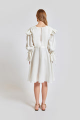 Sicily Loose Fit U Neckline Long Sleeve Mini Dress - White