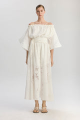 Victoria Wavy Sleeves Dress - White