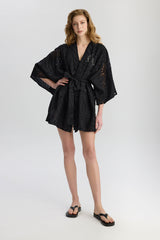 Victoria Overlapped Loose Arm Short Caftan - Black