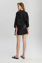 Victoria Overlapped Loose Arm Short Caftan - Black