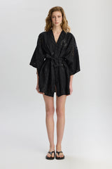 Victoria Overlapped Loose Arm Short Caftan - Black