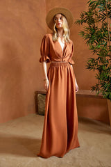 Marrakesh Loose Fit Elastic Waist Long Pants - Brick