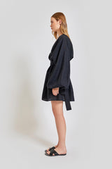 Sardinia Loose Arm Long Sleeve Short Dress - Black