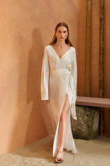 Larissa Loose Fit V Neck Long Dress - White