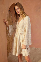 Marbella Wrap Style V Neck Mini Dress - Gold