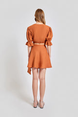 Marrakesh Side Wrapped Mini Skirt - Brick