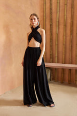 Amalfi Cross Neck Bustier Top - Black