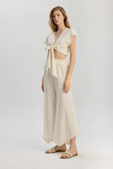 Rio Elastic Waist Long Pants - Beige