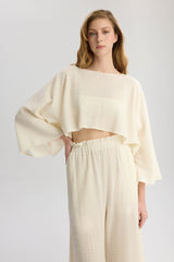 Rio Loose Fit Long Sleeve Blouse - Beige