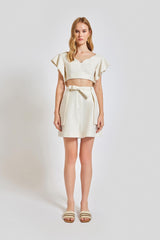 Lisbon Loose Fit Inserted Belt Shorts - Cream