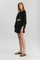 Carmen Loose Fit Elastic Waist Shorts - Black