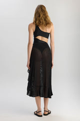 Carmen Elastic Waist Asymetric Cut Skirt - Black