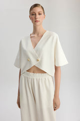 Tokyo Short Sleeve V Neck Crop Jacket - White