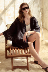 Victoria Overlapped Loose Arm Short Caftan - Black