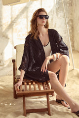 Victoria Overlapped Loose Arm Short Caftan - Black