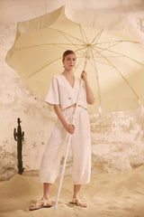 Tokyo Loose Fit Elastic Waist Wide Leg Pants - White