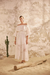 Victoria Wavy Sleeves Dress - White