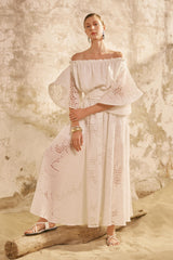 Victoria Wavy Sleeves Dress - White