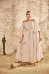 Victoria Wavy Sleeves Dress - White