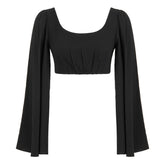 Amalfi Relaxed Fit Oval Neck Crop Top - Black