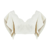 Lisbon Wavy Sleeves V Neck Top - Cream