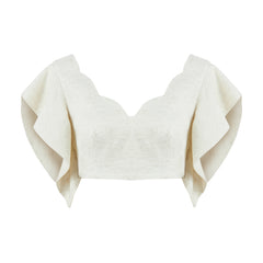 Lisbon Wavy Sleeves V Neck Top - Cream