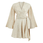 Marbella Wrap Style V Neck Mini Dress - Gold