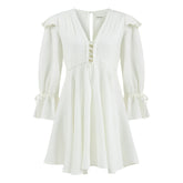 Sicily Loose Fit U Neckline Long Sleeve Mini Dress - White
