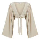 Venice Long Sleeve Cross Bustier Top - Beige