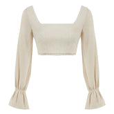 Venice Square Neck Long Sleeve Bustier Top - Beige