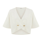 Tokyo Short Sleeve V Neck Crop Jacket - White