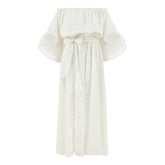 Victoria Wavy Sleeves Dress - White