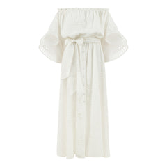 Victoria Wavy Sleeves Dress - White