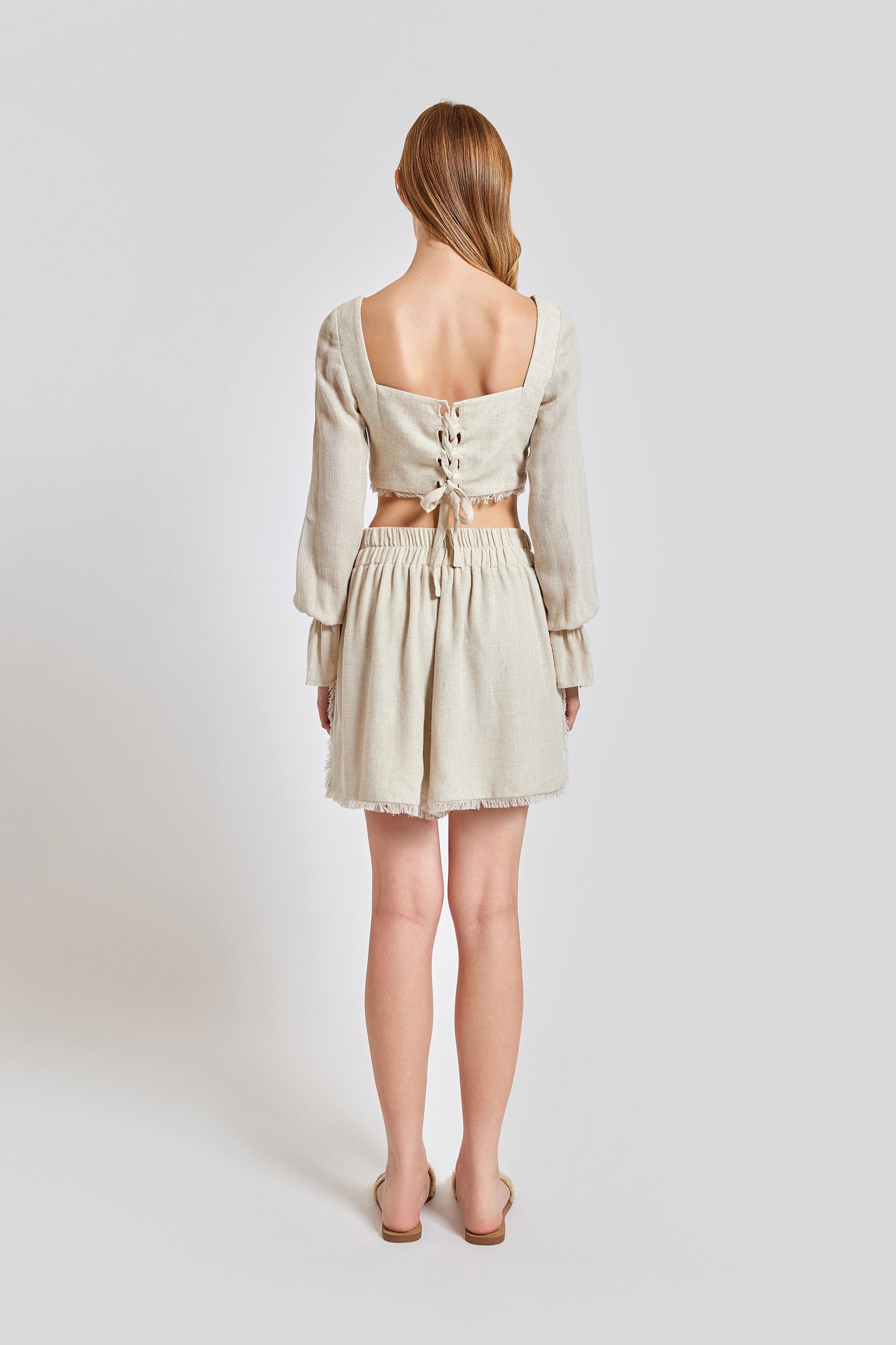 Venice Square Neck Long Sleeve Bustier Top - Beige