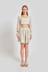 Venice Square Neck Long Sleeve Bustier Top - Beige