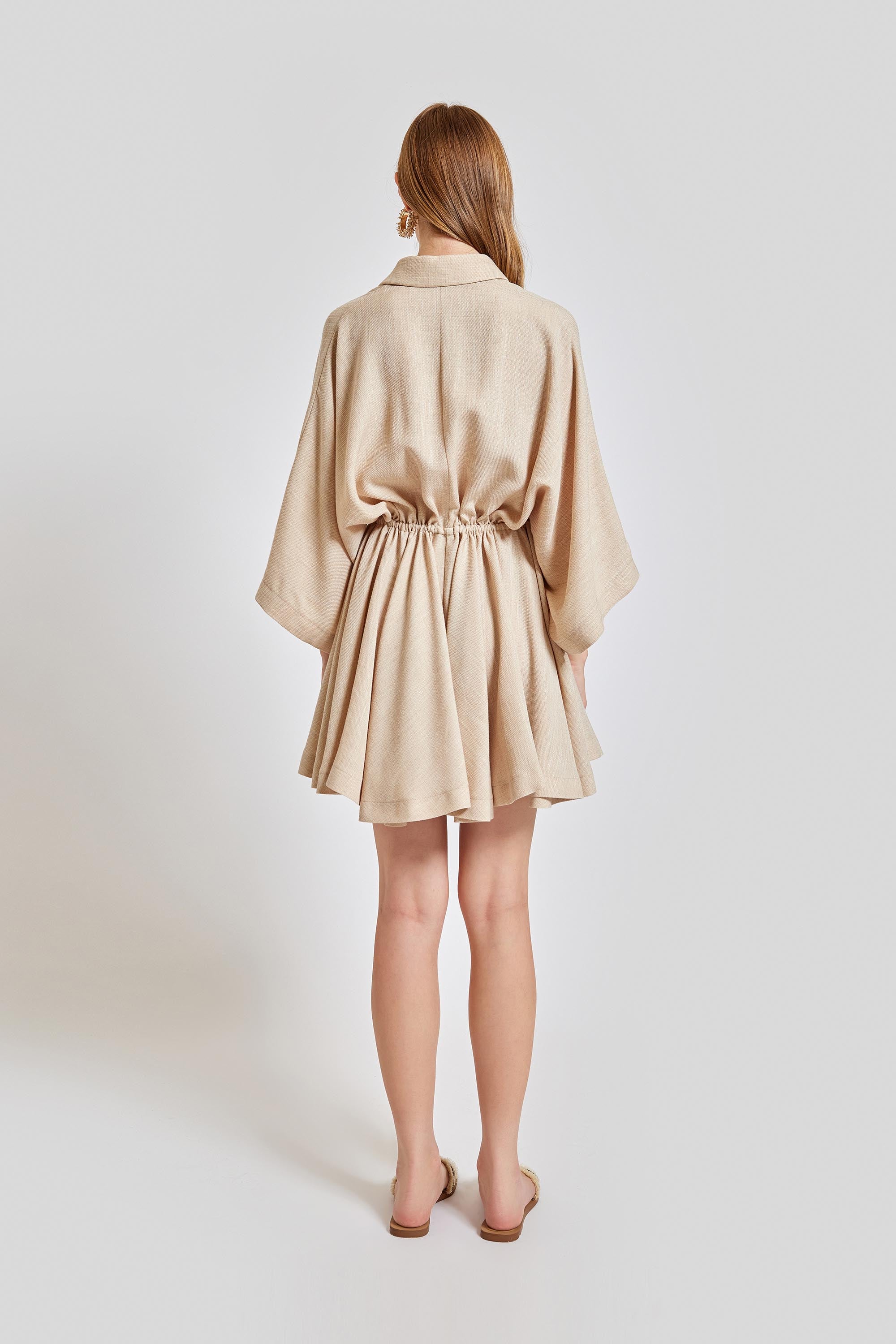 Valencia Oversize Fit Open Neck Short Jumpsuit - Beige