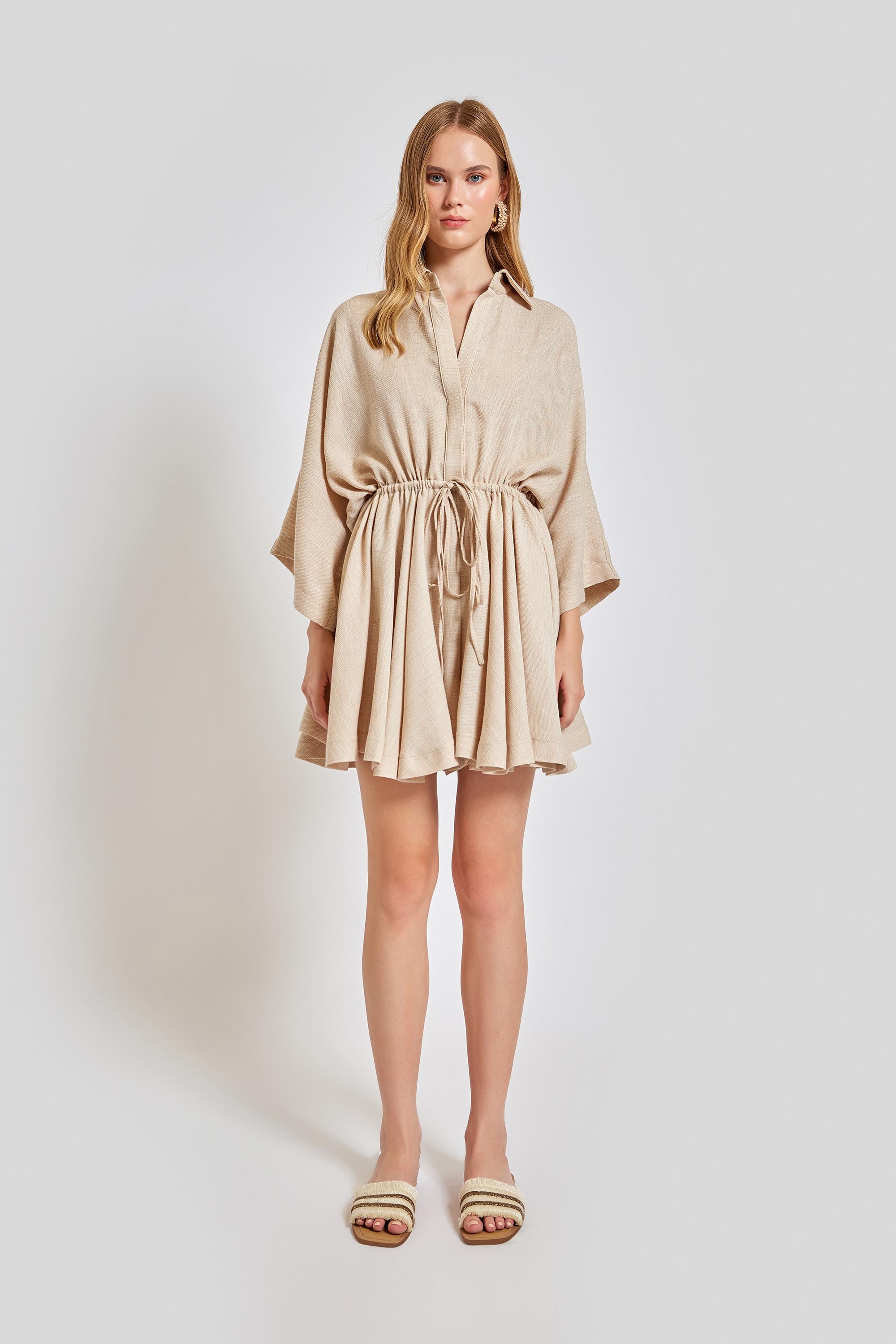 Valencia Oversize Fit Open Neck Short Jumpsuit - Beige