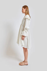 Sicily Loose Fit U Neckline Long Sleeve Mini Dress - White
