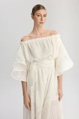 Victoria Wavy Sleeves Dress - White