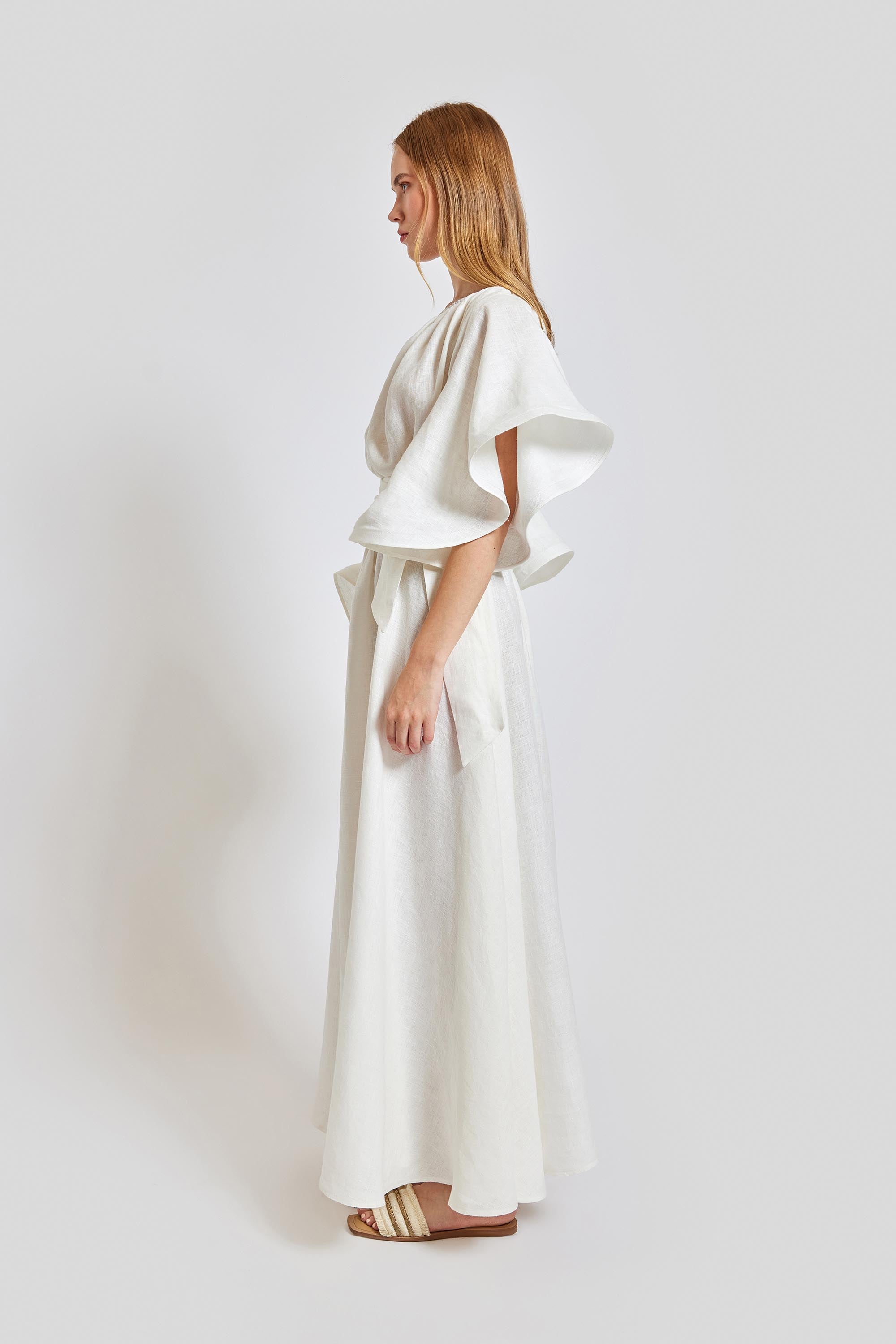 Portofino Wavy Sleeve Long Dress - White