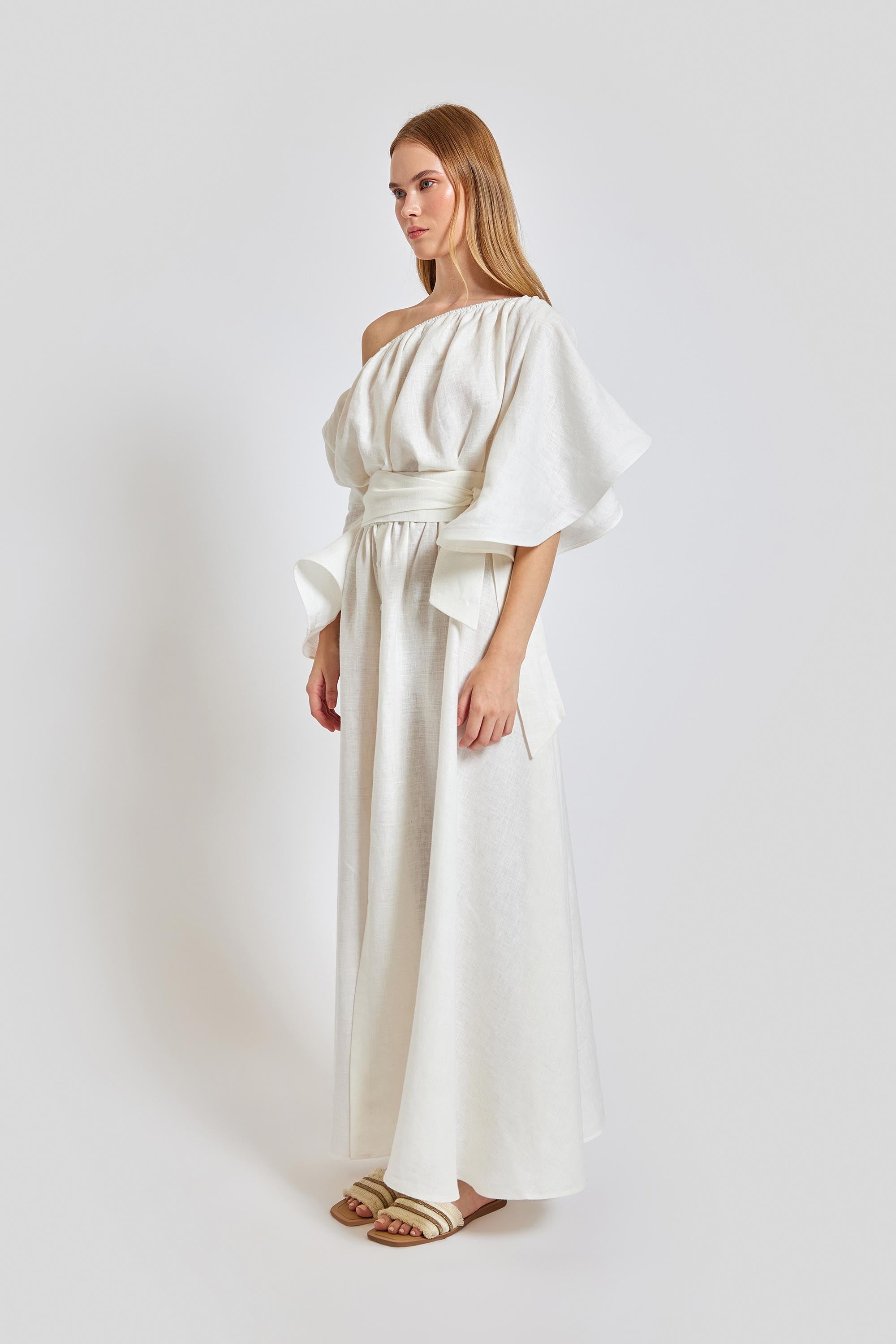 Portofino Wavy Sleeve Long Dress - White