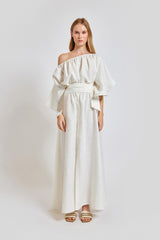 Portofino Wavy Sleeve Long Dress - White