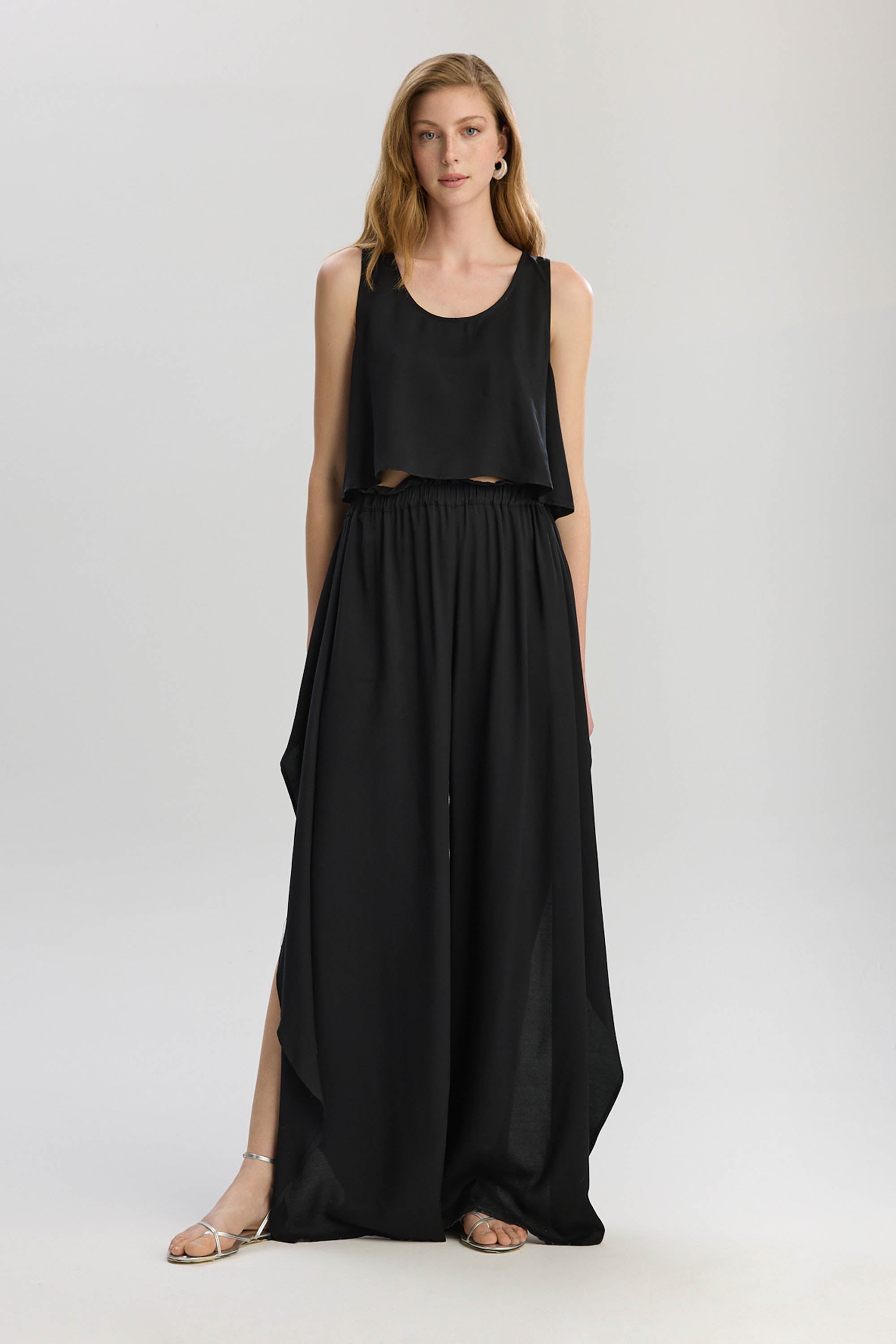 Soho Loose Fit Elastic Waist Long Pants - Black