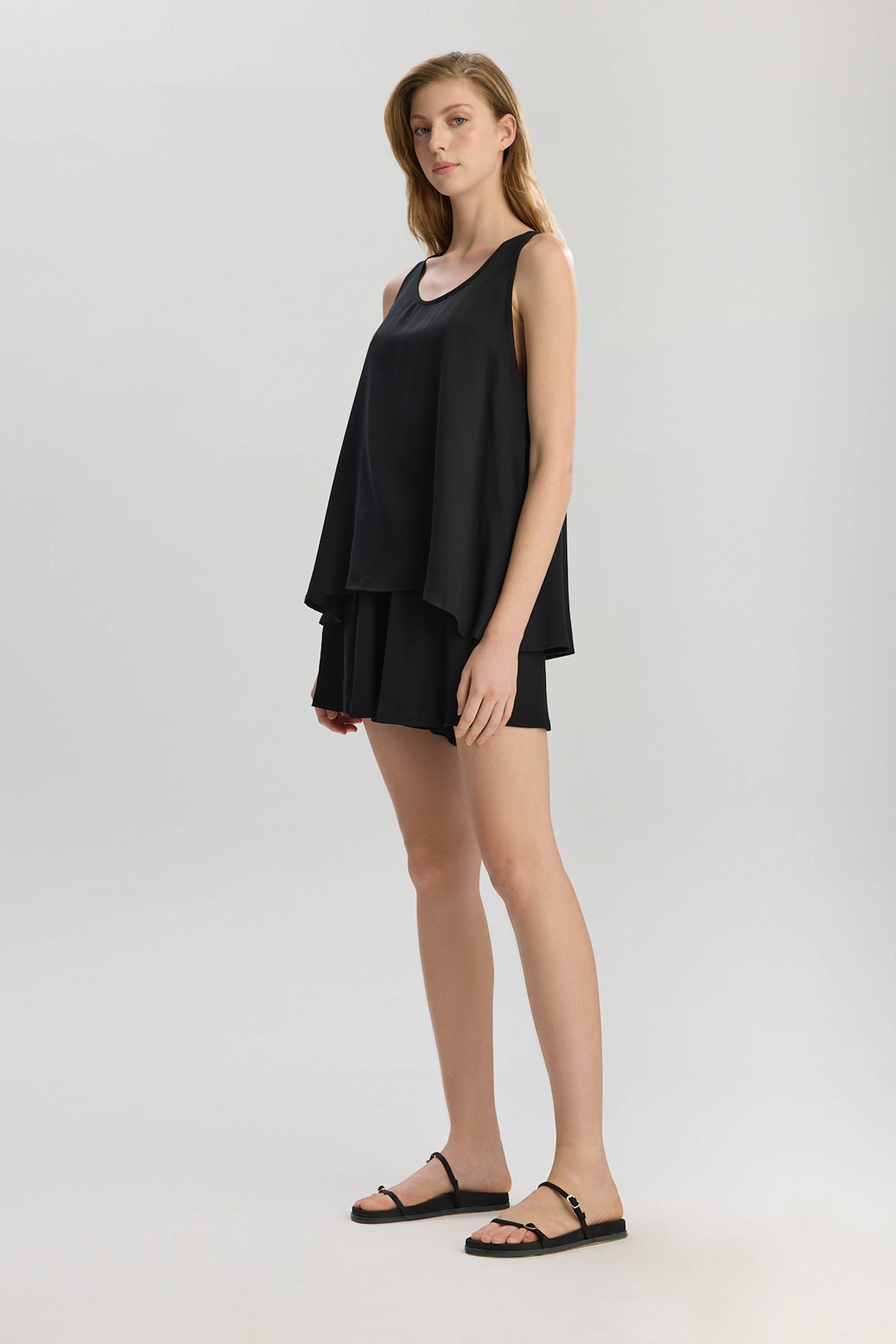 Soho Loose Fit Longline Tank Top - Black