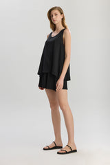 Soho Loose Fit Longline Tank Top - Black