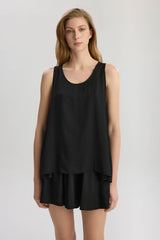 Soho Loose Fit Longline Tank Top - Black