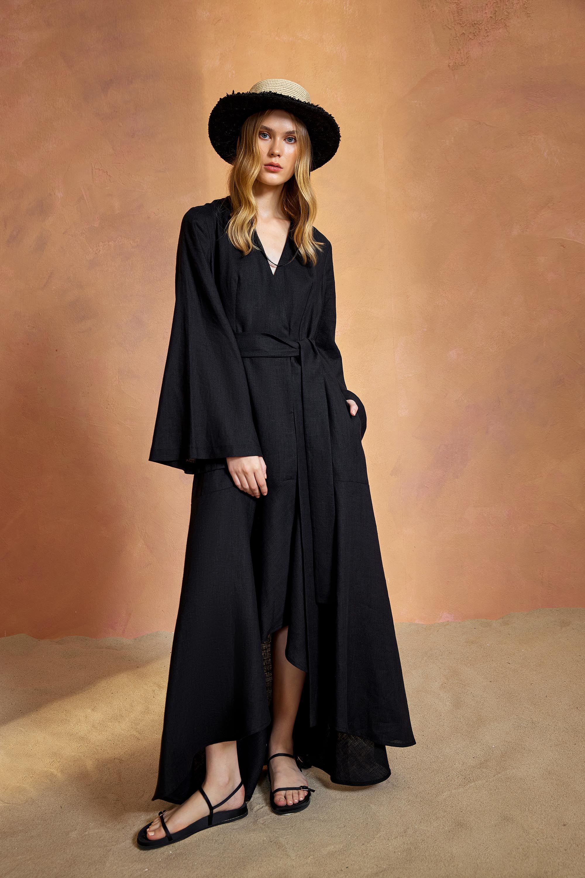 Monte Carlo Loose Fit V Neck Long Dress - Black