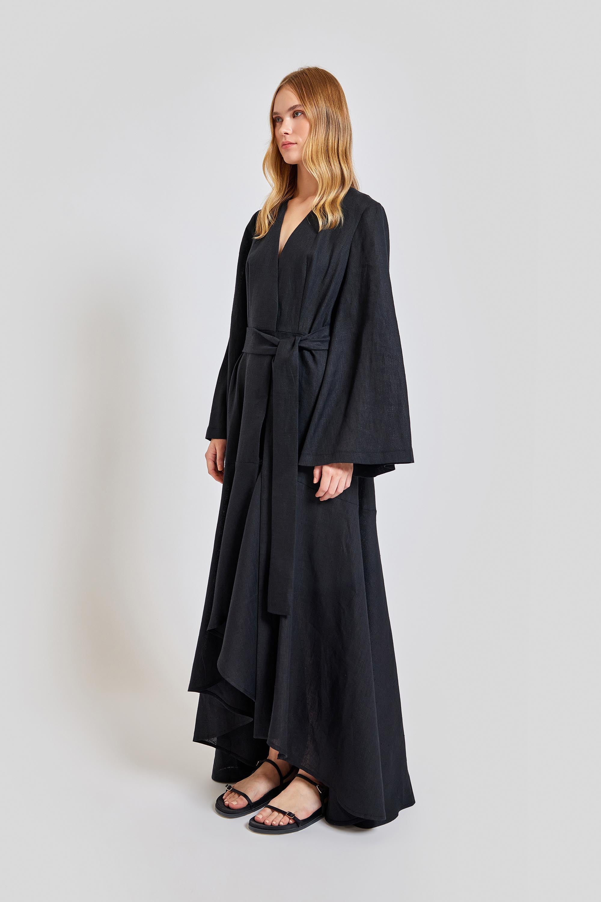 Monte Carlo Loose Fit V Neck Long Dress - Black